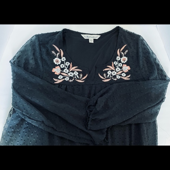 Tantrums Black Dotted Swiss Embroidered Peasant Boho Ladies Top Size Large - Picture 9 of 16